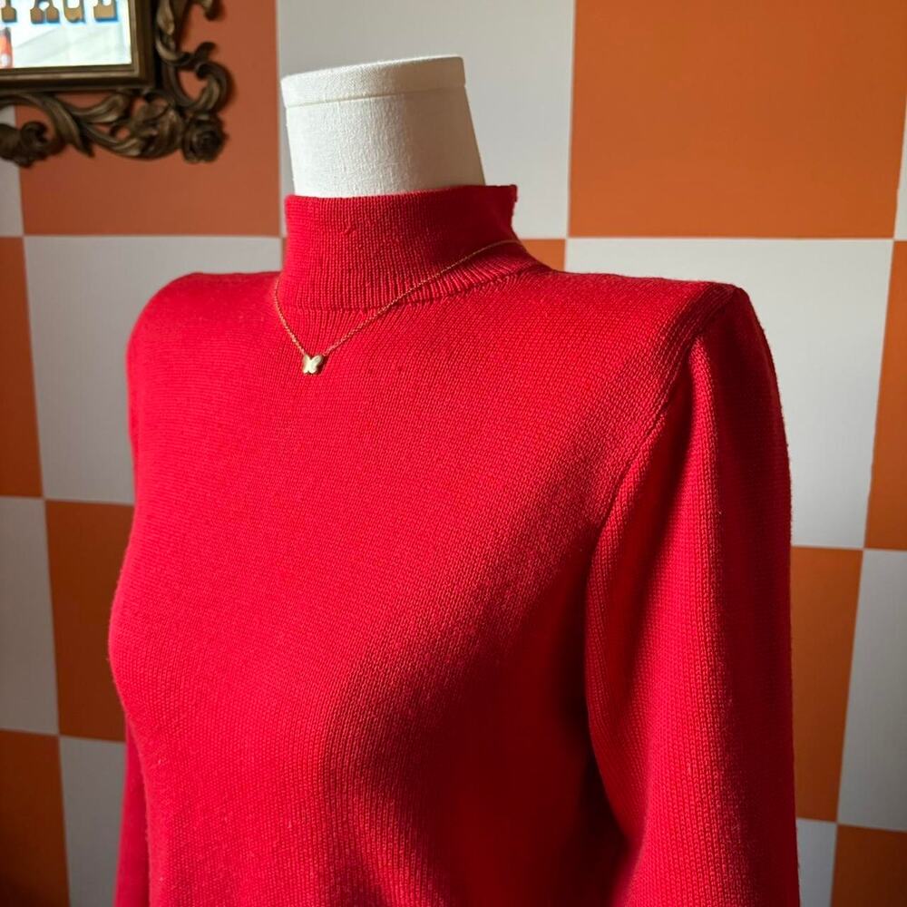 80s Red Knit St John Turtleneck Sweater